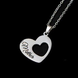 Silver Mother Heart Pendant Necklace Jewelry Gift for Mom Mothers Day, Birthday